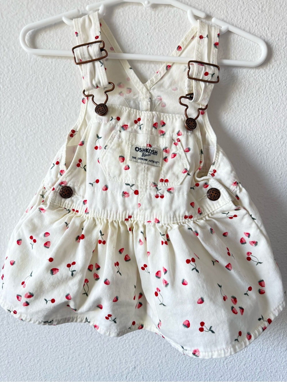OshKosh B'gosh Cream Overall Skirt with Red Cherry Print
